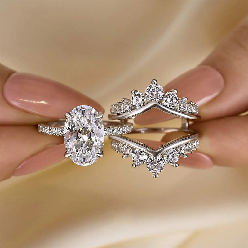 Louily Exclusive Oval Cut Wedding Ring Set With Jacket Wedding Band Luxury Touch Youthful Glow