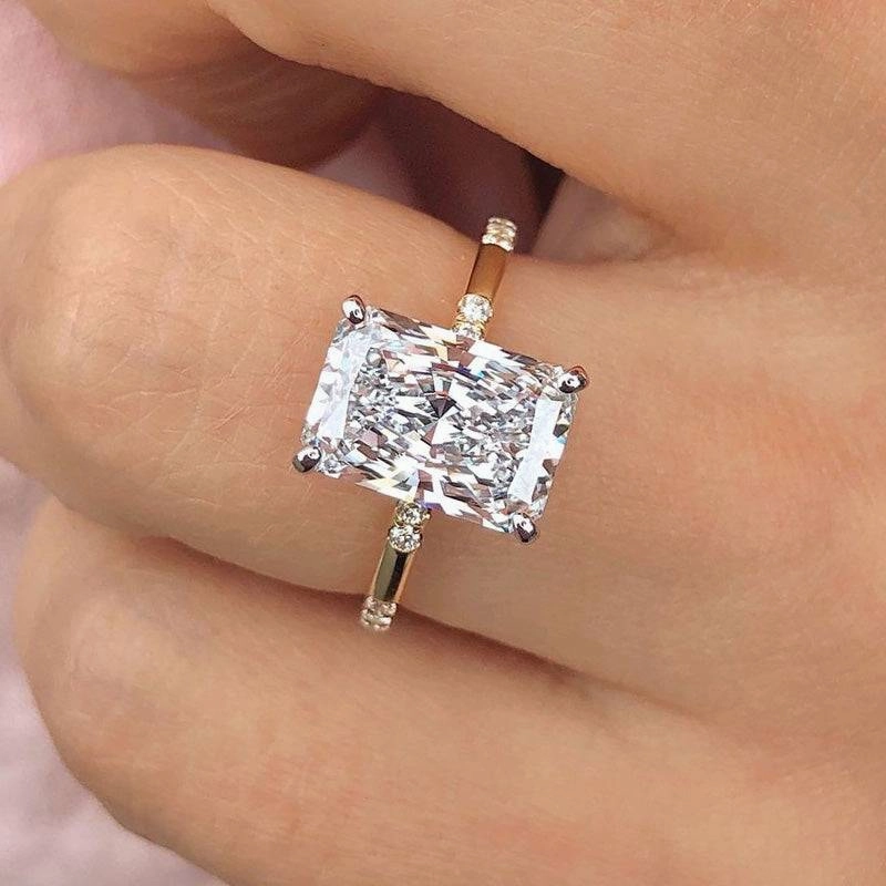 Louily Exquisite Yellow Gold Crushed Ice Radiant Cut Engagement Ring Elegant Craft