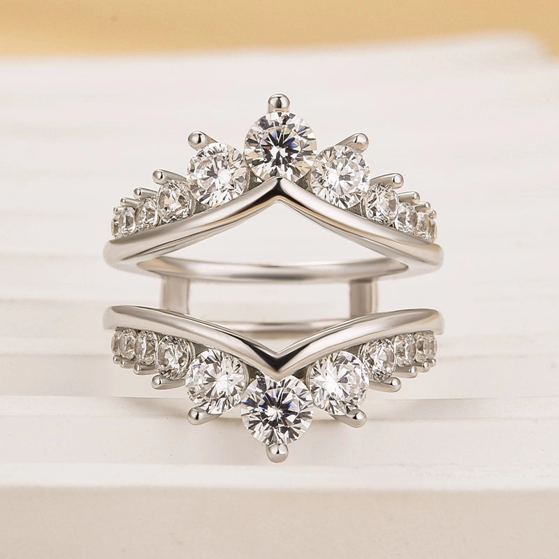 Elegant Update Bold Charm Louily Fashion Round Cut Jacket Wedding Band For Women In Sterling Silver