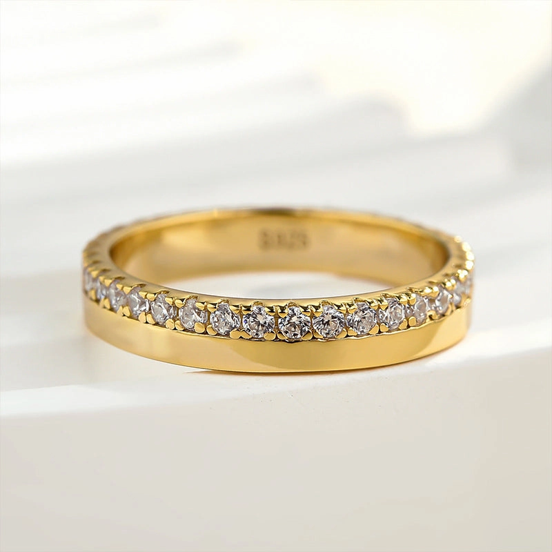 Impeccable Accent Louily Fashion Yellow Gold Round Cut Wedding Band In Sterling Silver