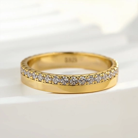 Polished Flow Louily Fashion Yellow Gold Round Cut Wedding Band In Sterling Silver