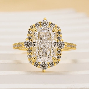 Casual Elegance Glistening Piece Louily Gorgeous Halo Radiant Cut Simulated Diamond Engagement Ring In Sterling Silver