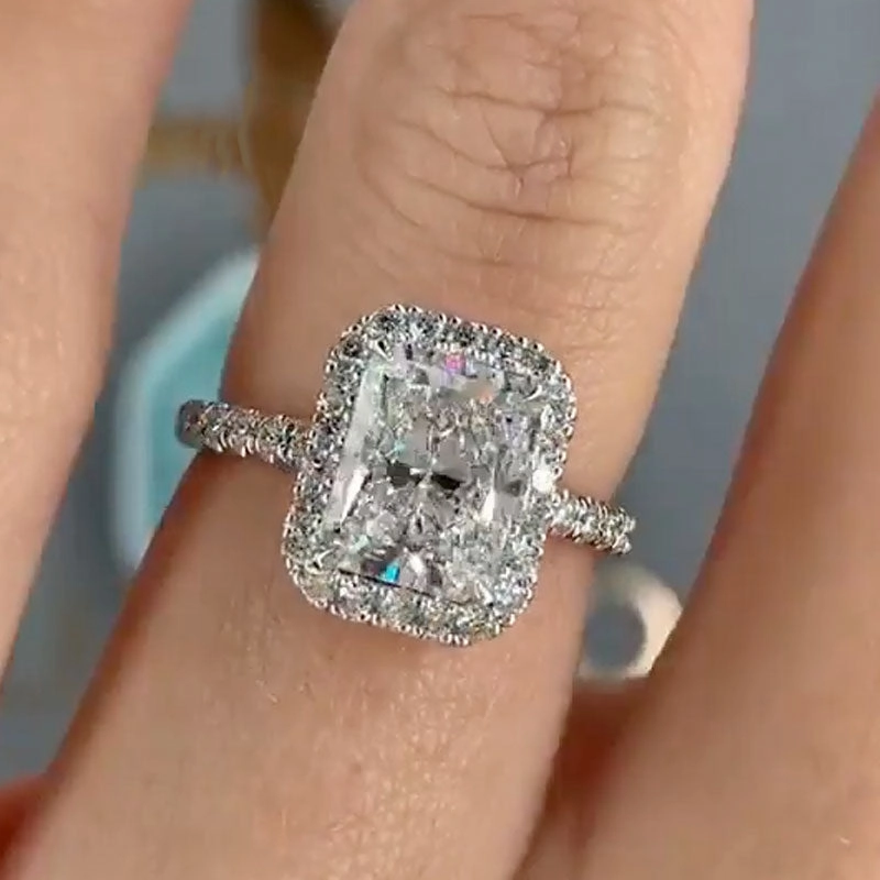 Subtle Elegance Louily Halo Radiant Cut White Sapphire Simulated Diamond Engagement Ring