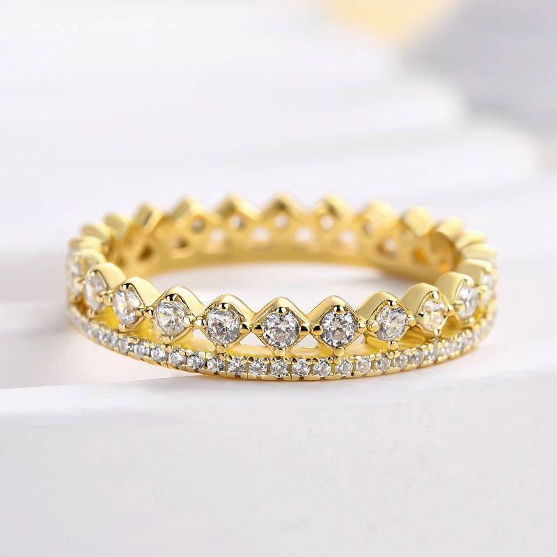 Unique Piece Chic Choice Louily Lovely Yellow Gold Two Rows Round Cut Wedding Band In Sterling Silver