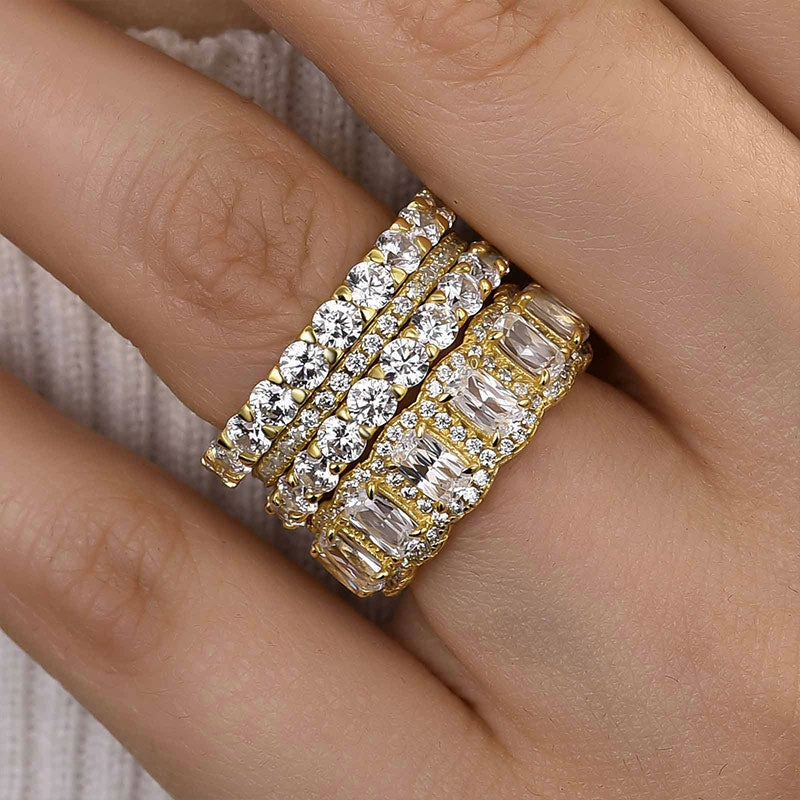 Louily Luxurious Cushion Cut 4PC Wedding Band Set For Women In Sterling Silver Timeless Features