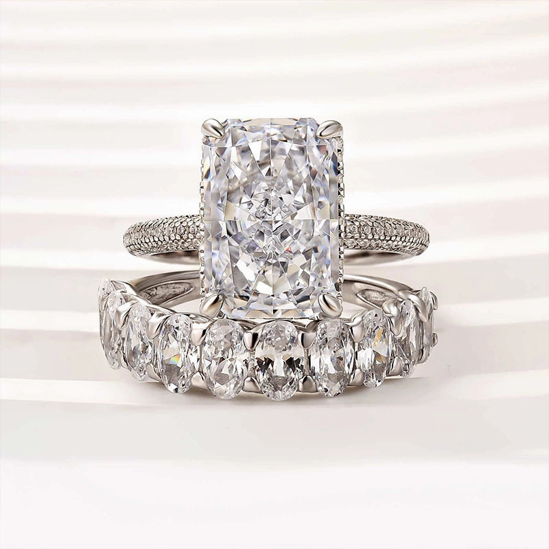 Louily Luxurious Elongated Radiant Cut Wedding Ring Set Fashion Edge Premium Edge