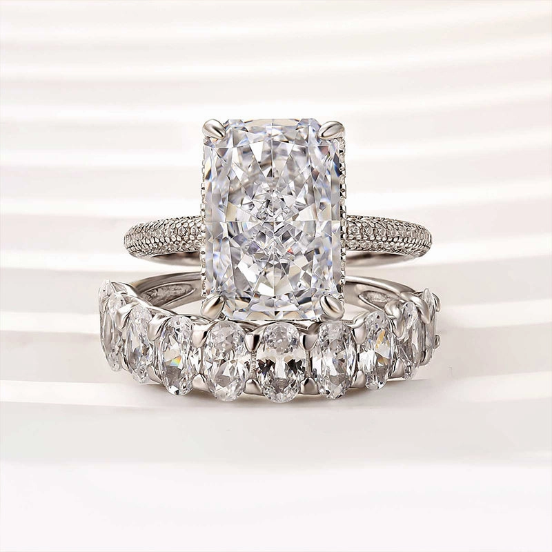 Louily Luxurious Elongated Radiant Cut Wedding Ring Set Lustrous Design Formal Event