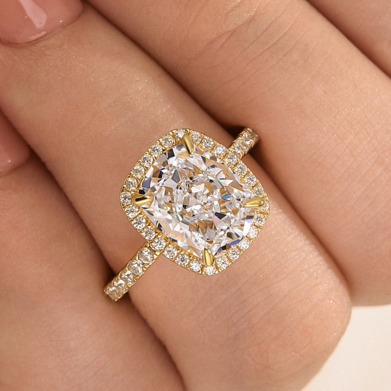 Louily Luxurious Halo Cushion Cut Simulated Diamond Engagement Ring In Sterling Silver Lustrous Form Soft Lighting