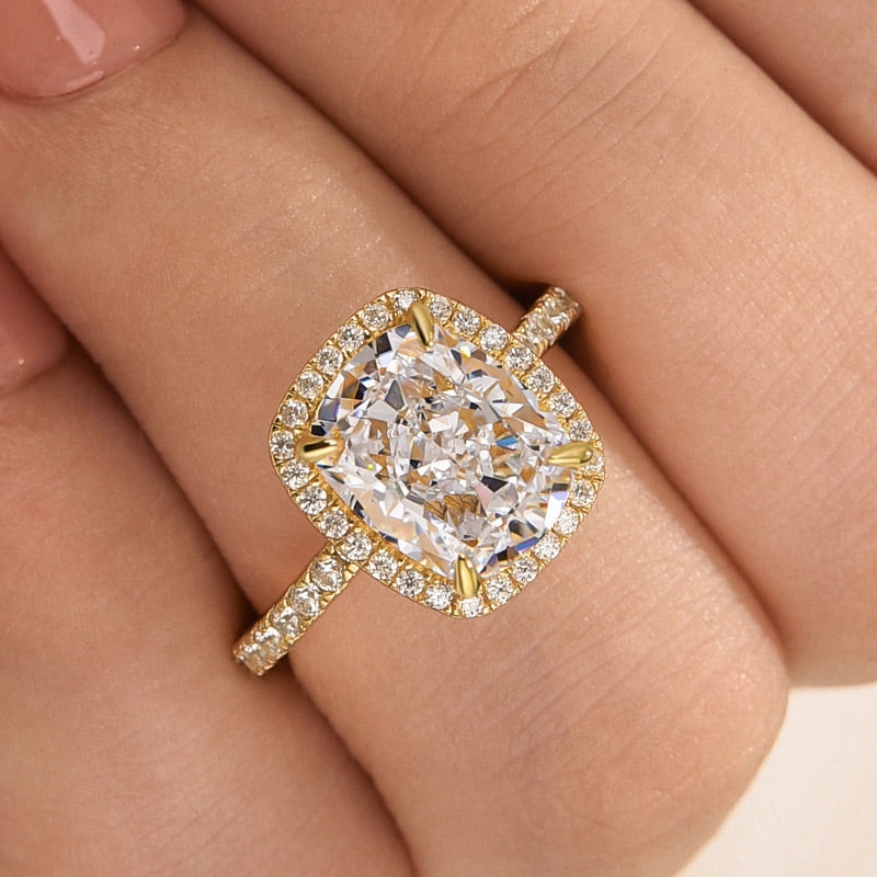 Louily Luxurious Halo Cushion Cut Simulated Diamond Engagement Ring In Sterling Silver Glittering Details Sparkle Touch