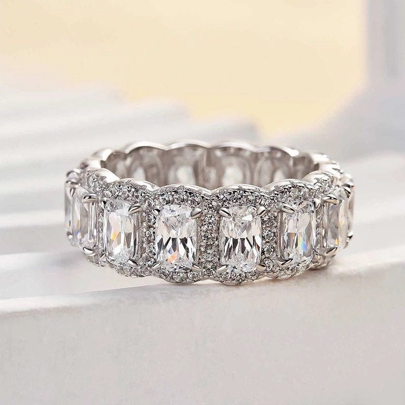 Louily Luxurious Halo Cushion Cut Wide Wedding Band For Women In Sterling Silver Charming Radiance Sophisticated Vibe