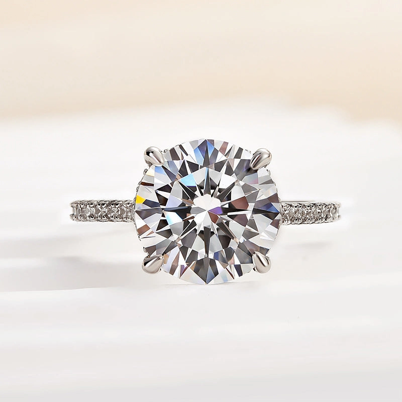 Charming Sparkle Studio Shot Louily Luxurious Round Cut 4 Prong Engagement Ring For Women In Sterling Silver