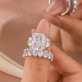 Louily Luxurious Three Stone Radiant Cut Wedding Set In Sterling Silver Radiant Detail Sophisticated Design