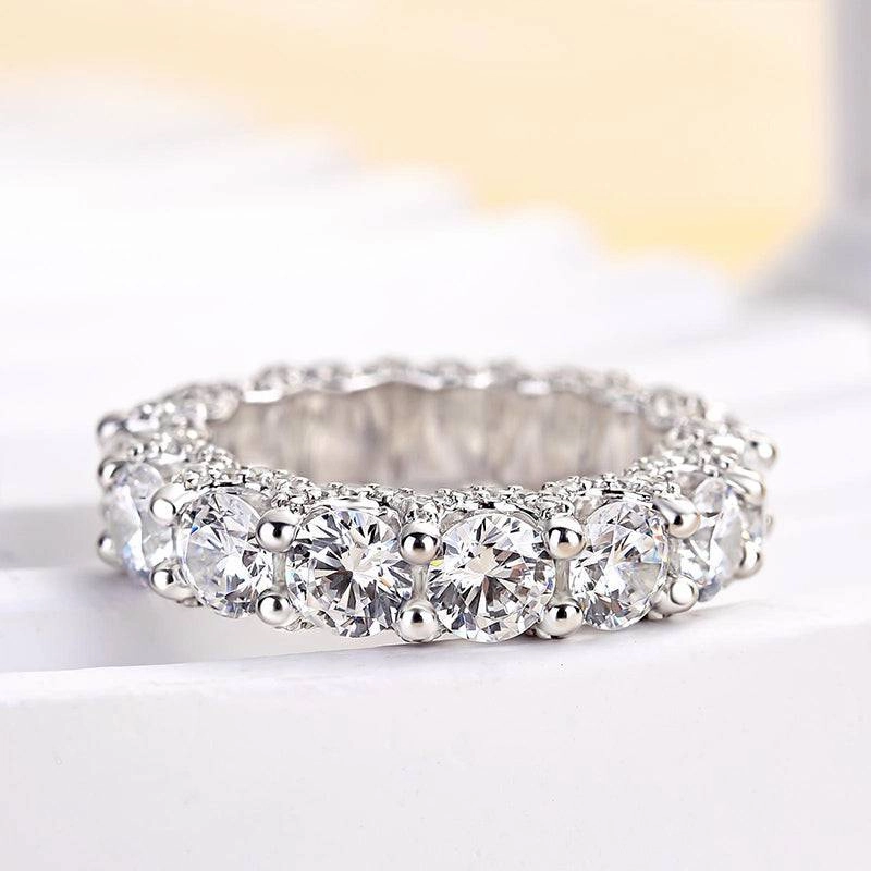 Louily Luxury Eternity Round Cut Wedding Band In Sterling Silver Alluring Edge