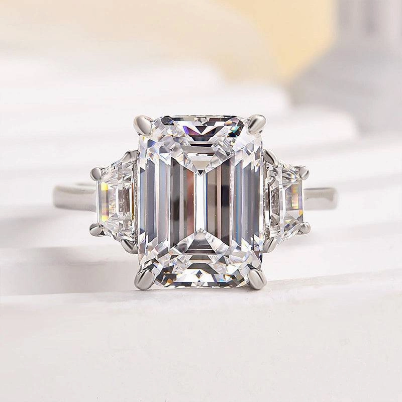 Lustrous Design Effortless Glam Louily Luxury Three Stone Emerald Cut Engagement Ring