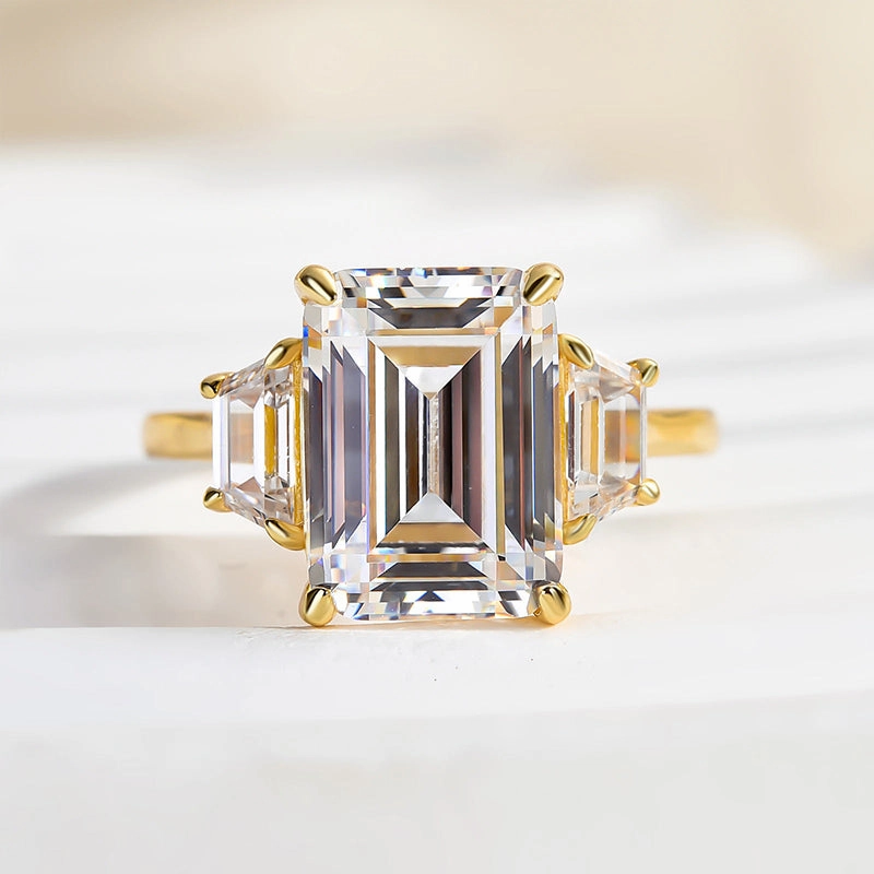 Stylish Fit Refined Charm Louily Luxury Three Stone Emerald Cut Engagement Ring