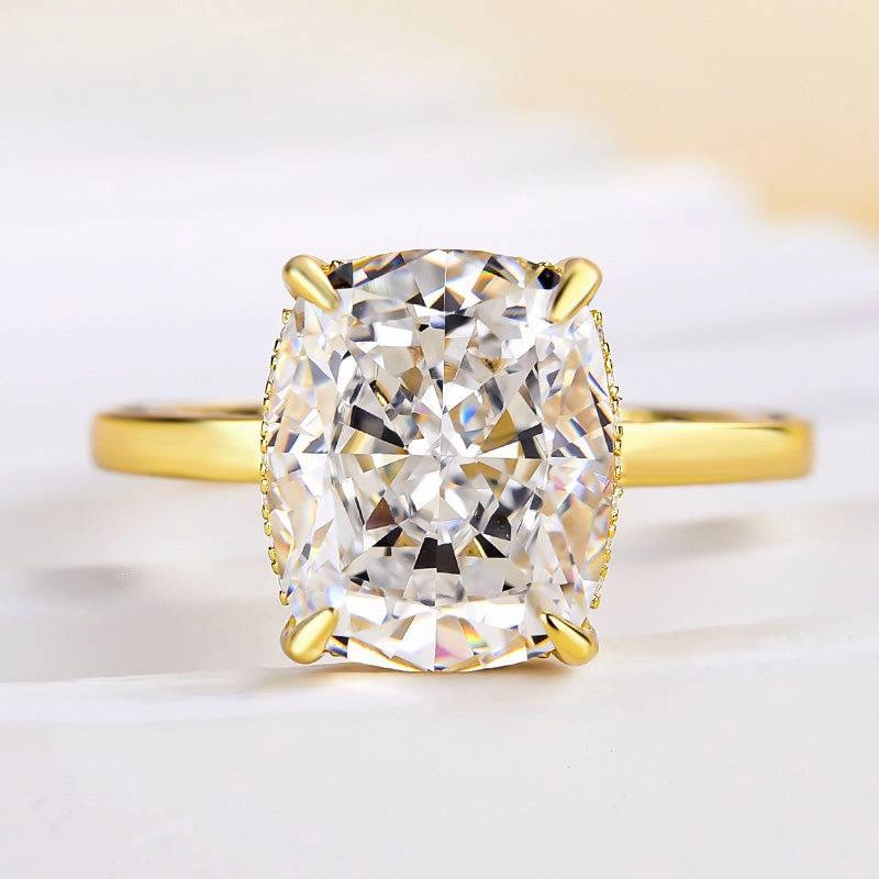 Precious Accent Premium Quality Louily Luxury Yellow Gold Crushed Ice Cushion Cut Engagement Ring In Sterling Silver