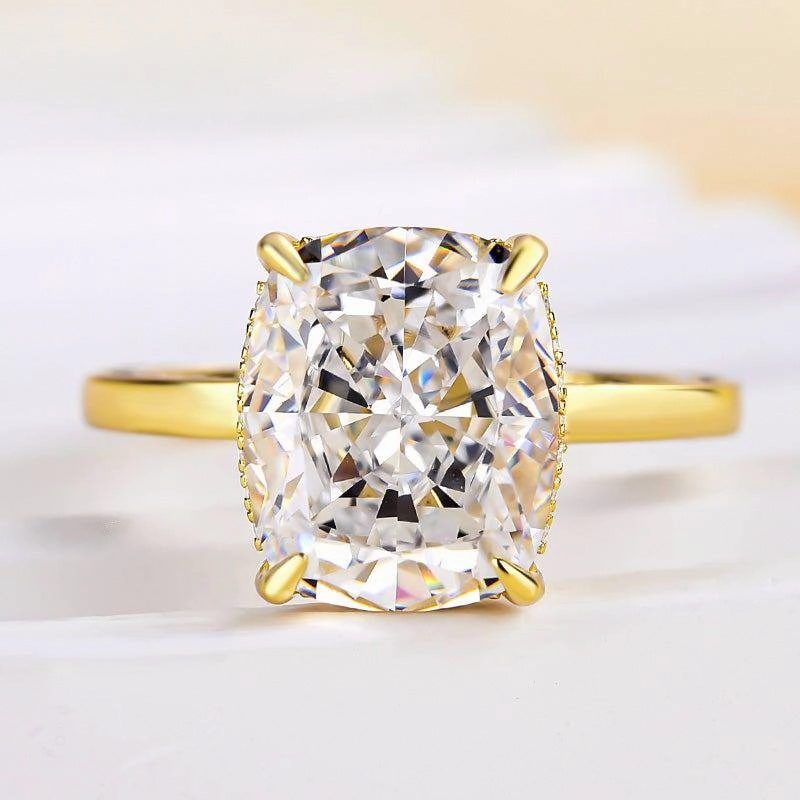 Gala Ready Louily Luxury Yellow Gold Crushed Ice Cushion Cut Engagement Ring In Sterling Silver