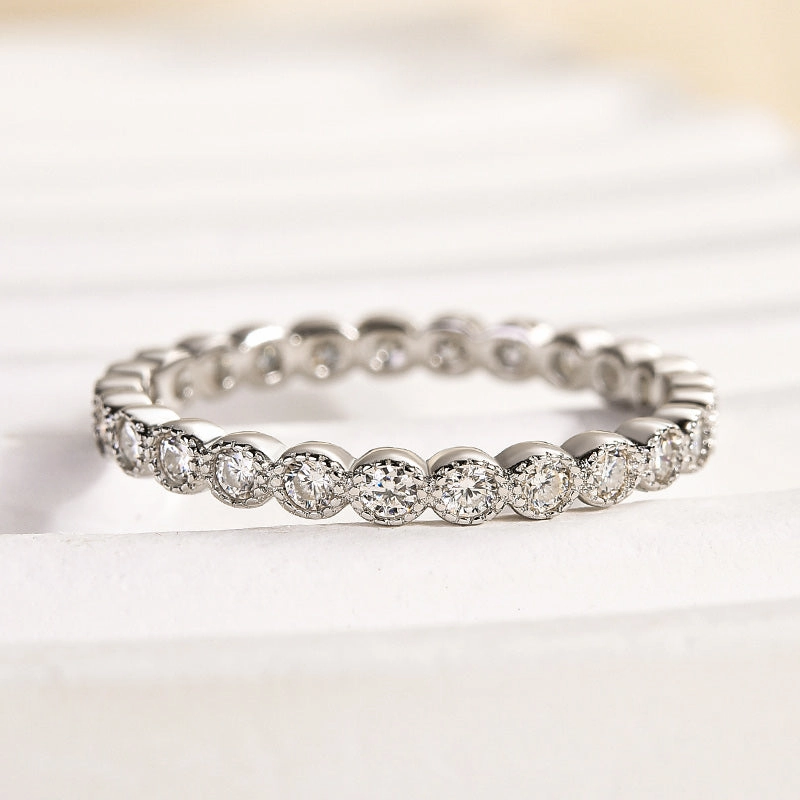 Louily Moissanite 0.5 Ct Round Cut Pave Wedding Band Lifestyle Fit