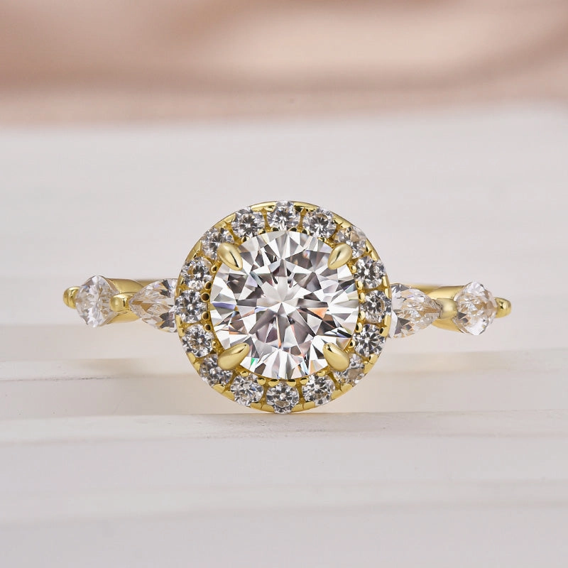 Louily Moissanite 1.0 Ct Halo Round Cut Yellow Gold Promise Ring Pure Brilliance Chic Update