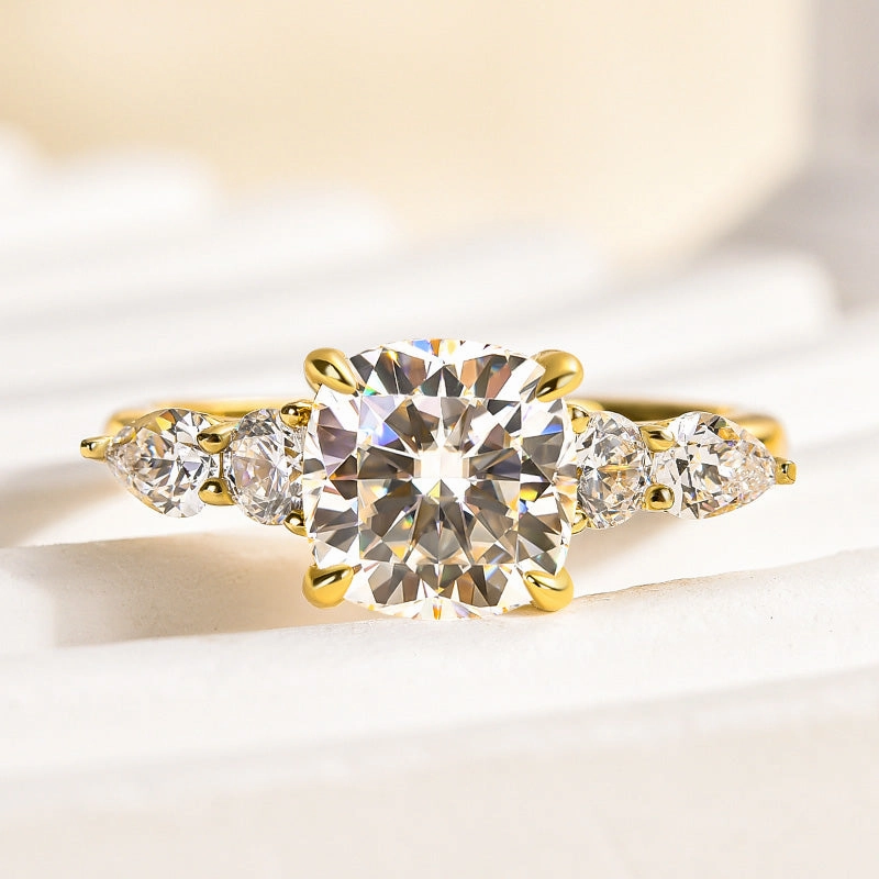 bright light Louily Moissanite 2.0 Carat Cushion Cut Five Stone Engagement Ring