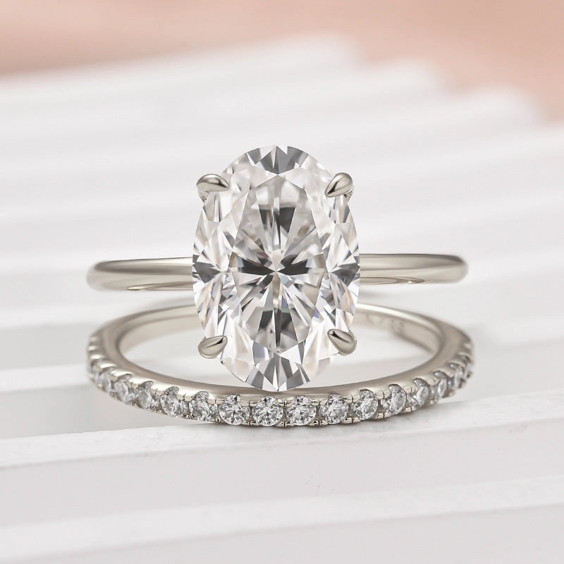 Louily Moissanite 4.0 Ct Hidden Halo Solitaire Oval Cut Wedding Ring Shimmer Mood Comfort Mood