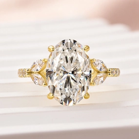 Glamour Detail Gleaming Craft Louily Moissanite 4.0 Ct Oval and Angled Marquise Five Stone Engagement Ring