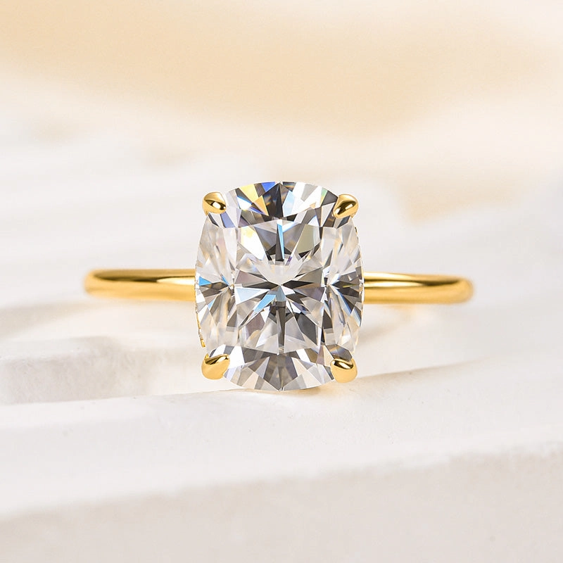 Louily Moissanite Attractive 4.0 Carat Cushion Cut Engagement Ring Shine On Luxe style