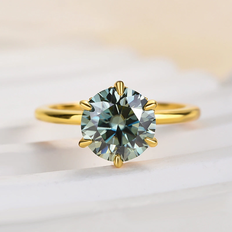 Louily Moissanite Classic Round Cut Paraiba Tourmaline Engagement Ring Pastel Mood