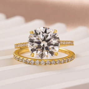 Gentle Accent Refined Flow Louily Moissanite Dazzling 4.0 Carat Round Cut Yellow Gold Wedding Ring Set