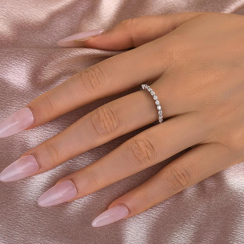 Custom Craft Timeless Embellishments Louily Moissanite Round Cut Half Eternity Thin Women's Wedding Band