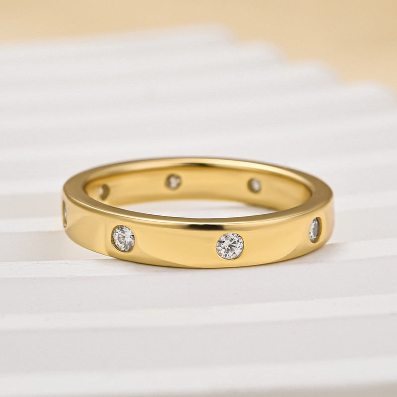 Refined Texture Radiant Jewelry Look Louily Moissanite Round Cut Yellow Gold Wide Wedding Band