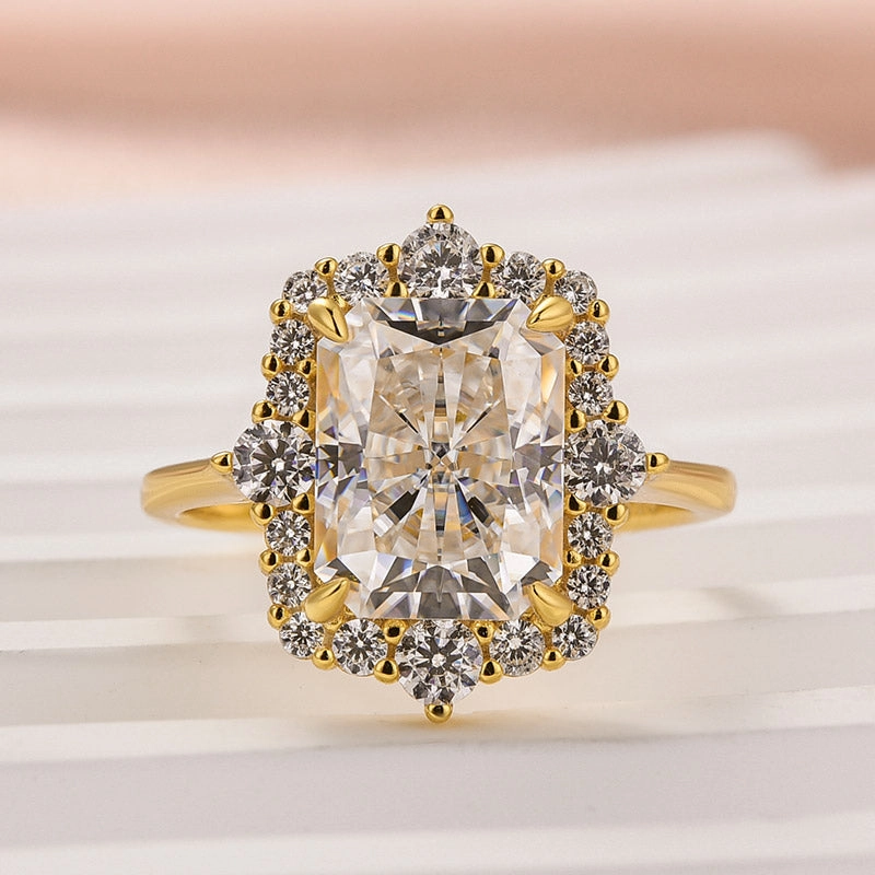 Louily Moissanite Vintage 3.0 Carat Halo Radiant Cut Engagement Ring In Sterling Silver Handcrafted Feel Precious Shine