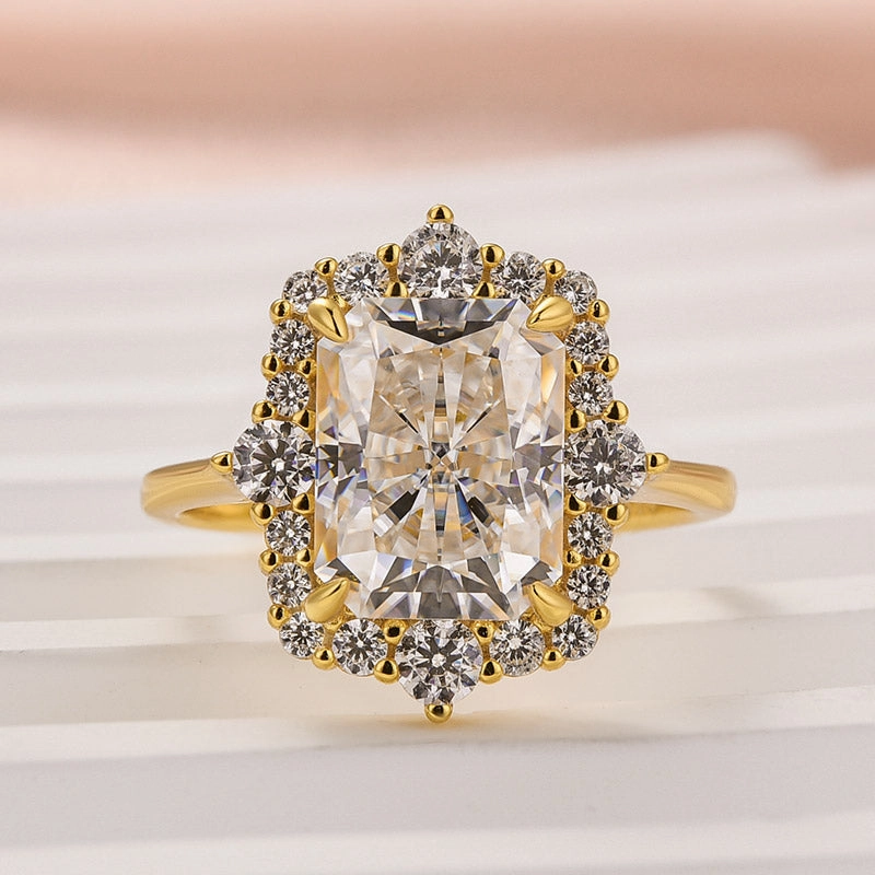 Modern Fit Shiny Embellishment Louily Moissanite Vintage 3.0 Carat Halo Radiant Cut Engagement Ring In Sterling Silver