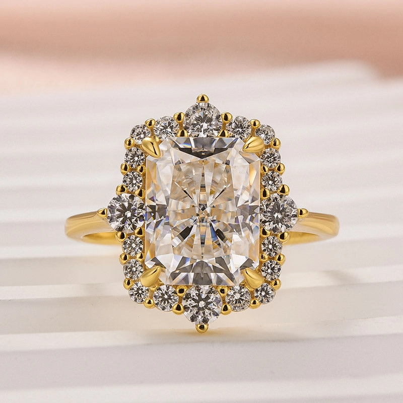 Louily Moissanite Vintage 3.0 Carat Halo Radiant Cut Engagement Ring In Sterling Silver Crisp Finish