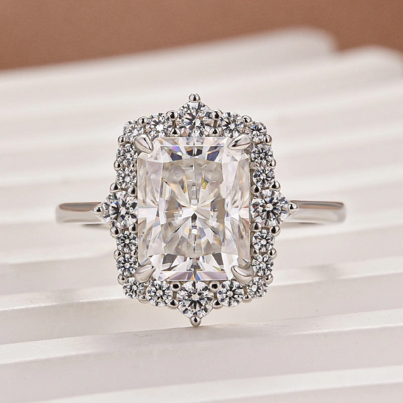Modern Layer Brilliant Accent Louily Moissanite Vintage 3.0 Carat Halo Radiant Cut Engagement Ring In Sterling Silver