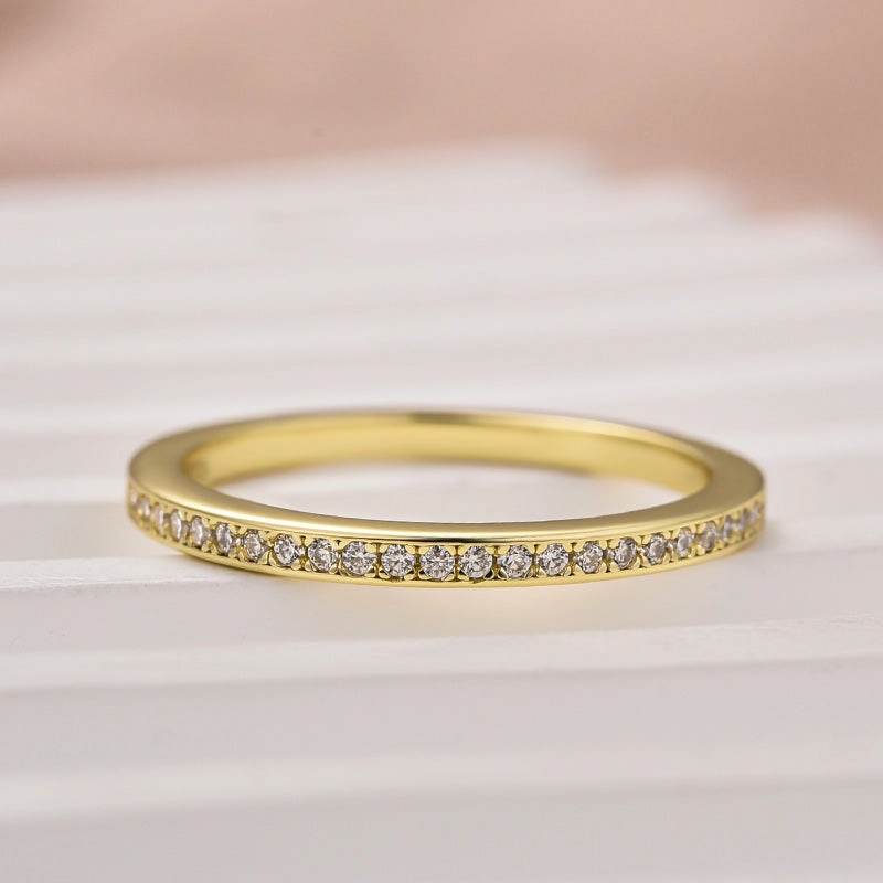 Louily Moissanite Yellow Gold Channel Set Half Wedding Band Glam Glow