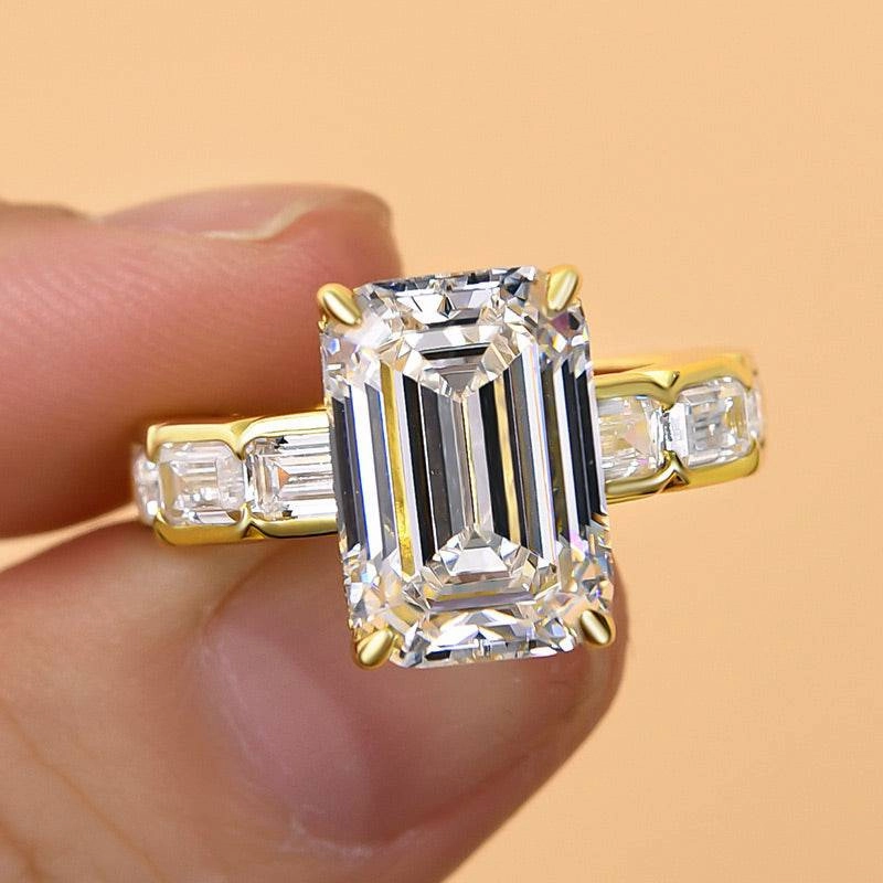 Louily Noble Yellow Gold Emerald Cut Engagement Ring In Sterling Silver Elegant Treasures