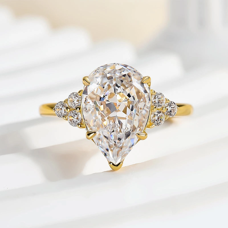 Shine And Style Louily Pear Cut Simulated Diamond Engagement Ring In Sterling Silver