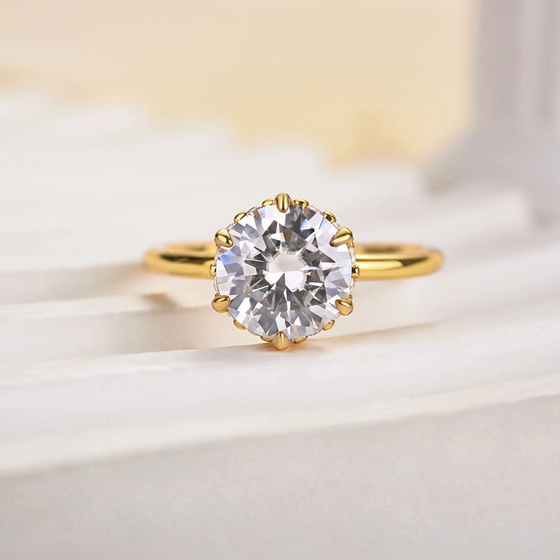 Lux Appeal Louily Precious Moissanite 2.0 Carat Round Cut Yellow Gold Engagement Ring