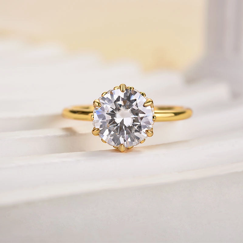 Louily Precious Moissanite 2.0 Carat Round Cut Yellow Gold Engagement Ring Modern Glow
