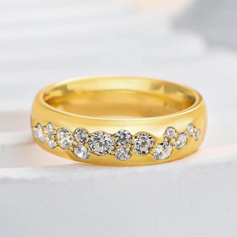 Louily Precious Yellow Gold Round Cut Wide Wedding Band Delicate Features