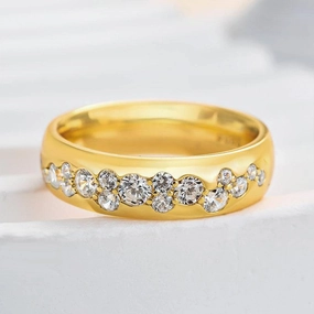 Louily Precious Yellow Gold Round Cut Wide Wedding Band Crisp Edge