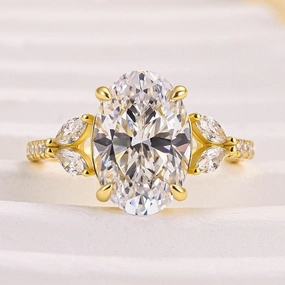 Louily Sparkle Five Stone Yellow Gold Oval Cut Engagement Ring In Sterling Silver Pure Accent Flawless Glam