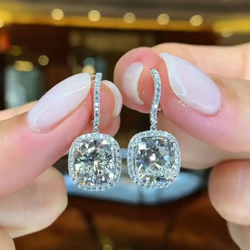 Louily Special Halo Design Cushion Cut Women's Earrings Gleaming Touch Chic Contour