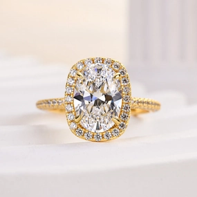 Louily Special Halo Oval Cut Simulated Diamond Engagement Ring Vintage feel Artisan Sparkle