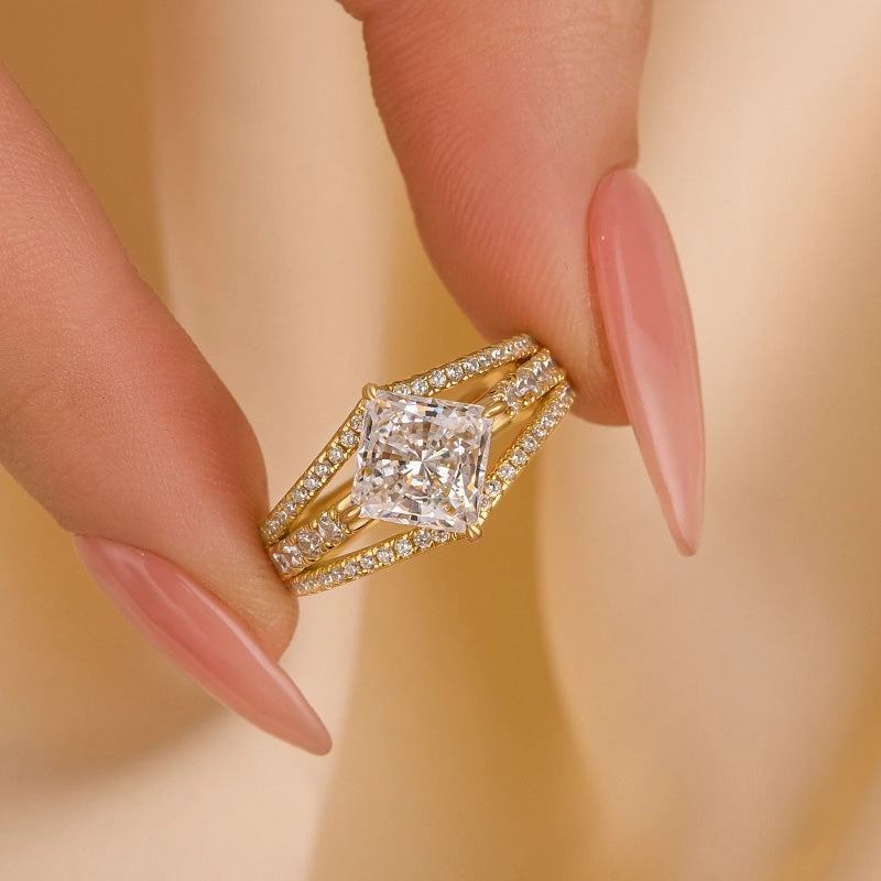 Louily Special Square Princess Cut Engagement Ring In Sterling Silver Versatile Craft Bright Highlight