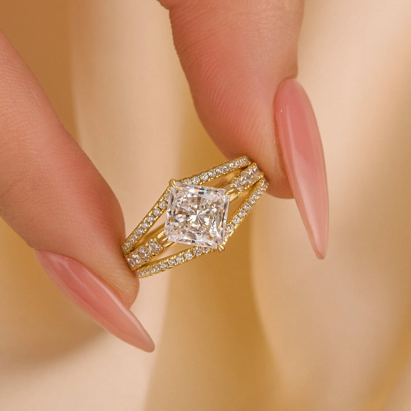 Timeless Line Wedding Gift Louily Special Square Princess Cut Engagement Ring In Sterling Silver