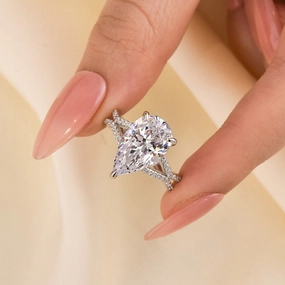 Louily Split Shank Unique Pear Cut Engagement Ring In Sterling Silver Romantic Spark Trendy Gift