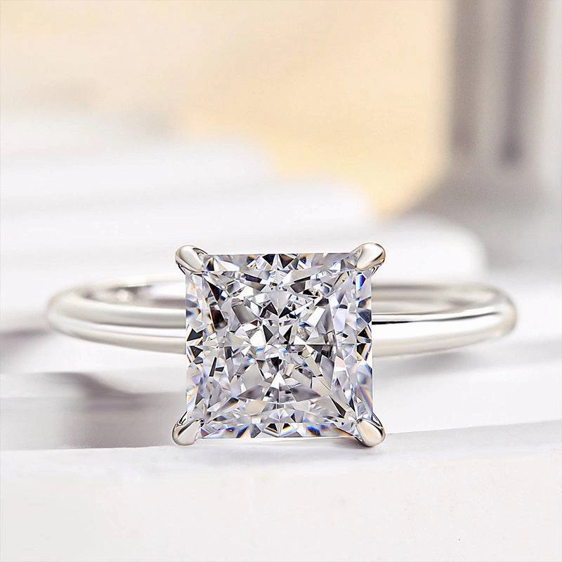 Star Detail Handcrafted Treasures Louily Square Princess Cut Engagement Ring for Women In Sterling Silver