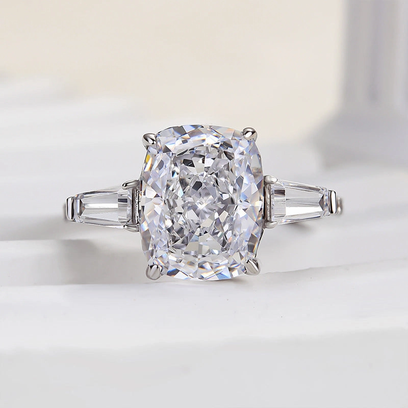 Pop Element Louily Stunning Cushion Cut Three Stone Women's Engagement Ring In Sterling Silver